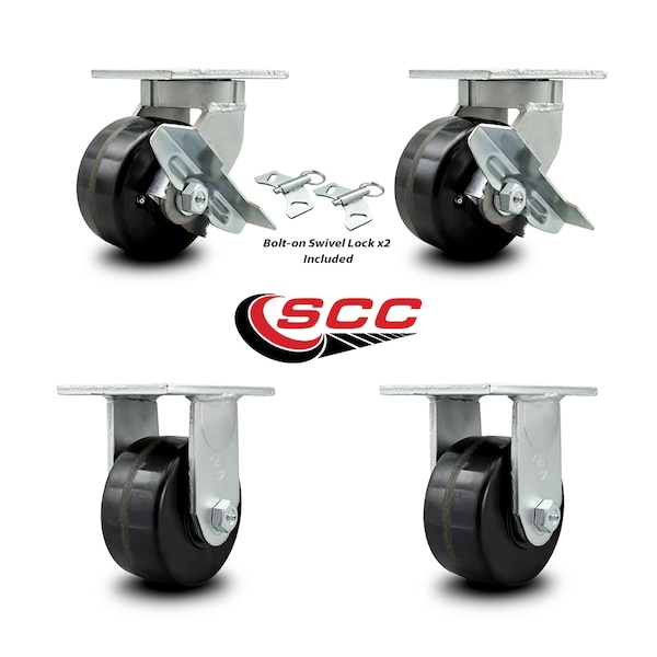 Service Caster 6 Inch Heavy Duty Phenolic Wheel Caster Swivel Lock and Brake 2 Rigid SCC, 2PK SCC-KP92S630-PHR-SLB-BSL-2-R-2 - main